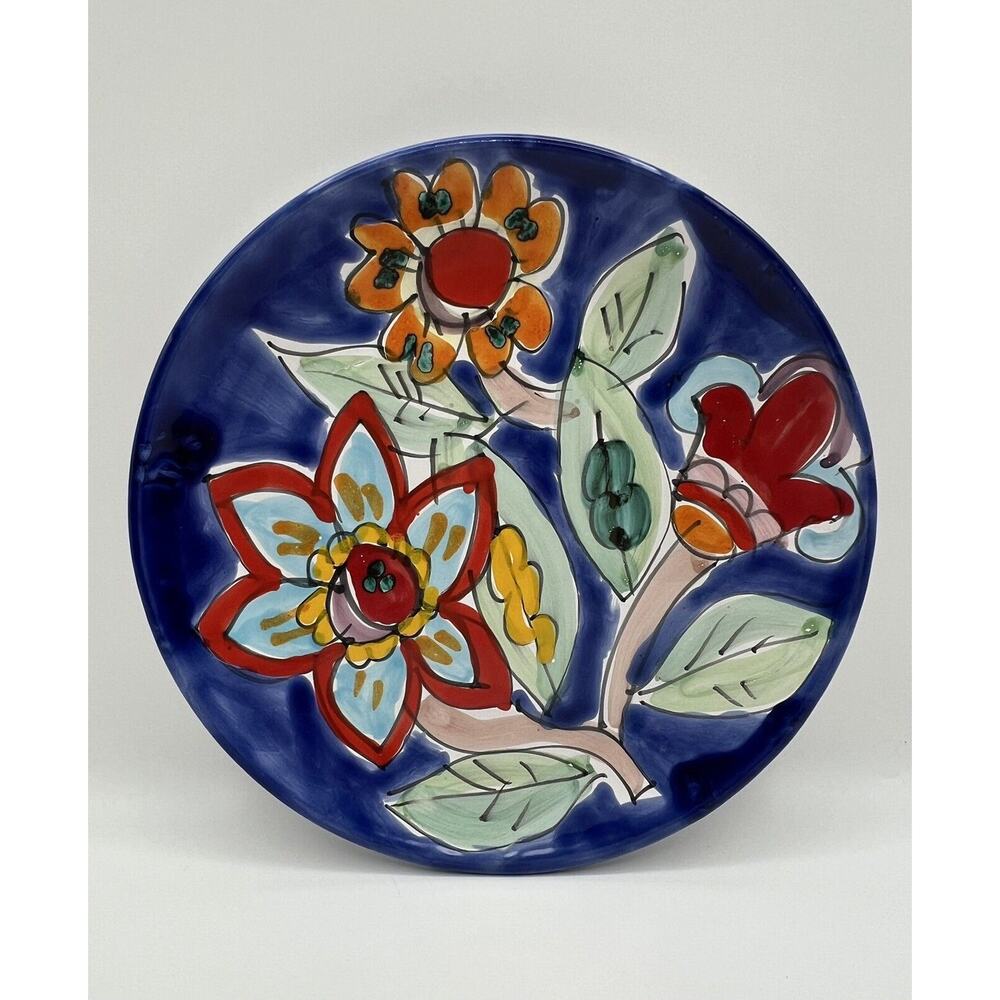 Hand Painted Blue Floral 10” Plate Made in Italy for Macy's Colorful Flowers